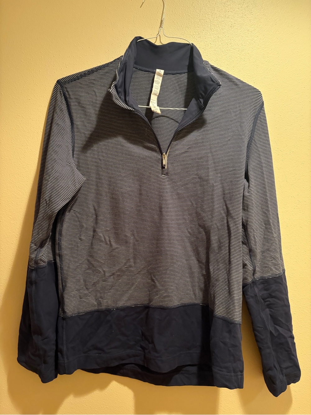 lululemon athletica Men's Navy and White Striped Quarter-Zip Pullover